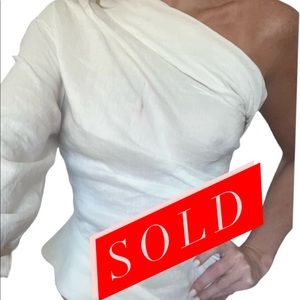 SOLD Zara white asymmetrical 1 sleeve top